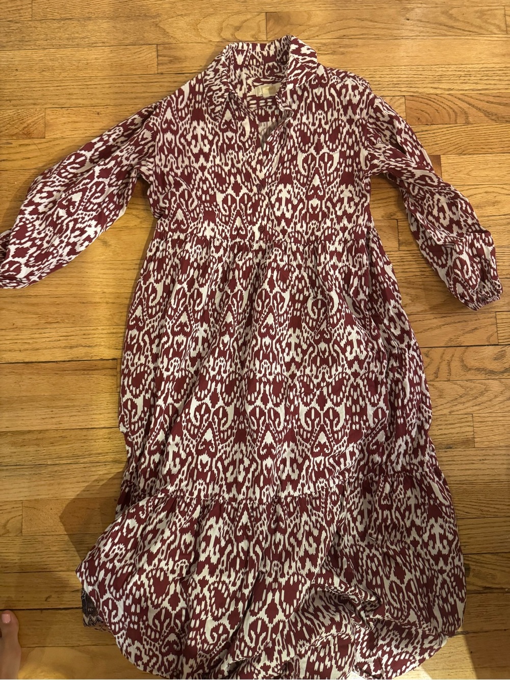 Maeve Burgundy and White Ikat Shirt Dress